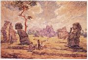 unknow artist Oil painting. Temple ruins in Candi Sewu oil painting on canvas